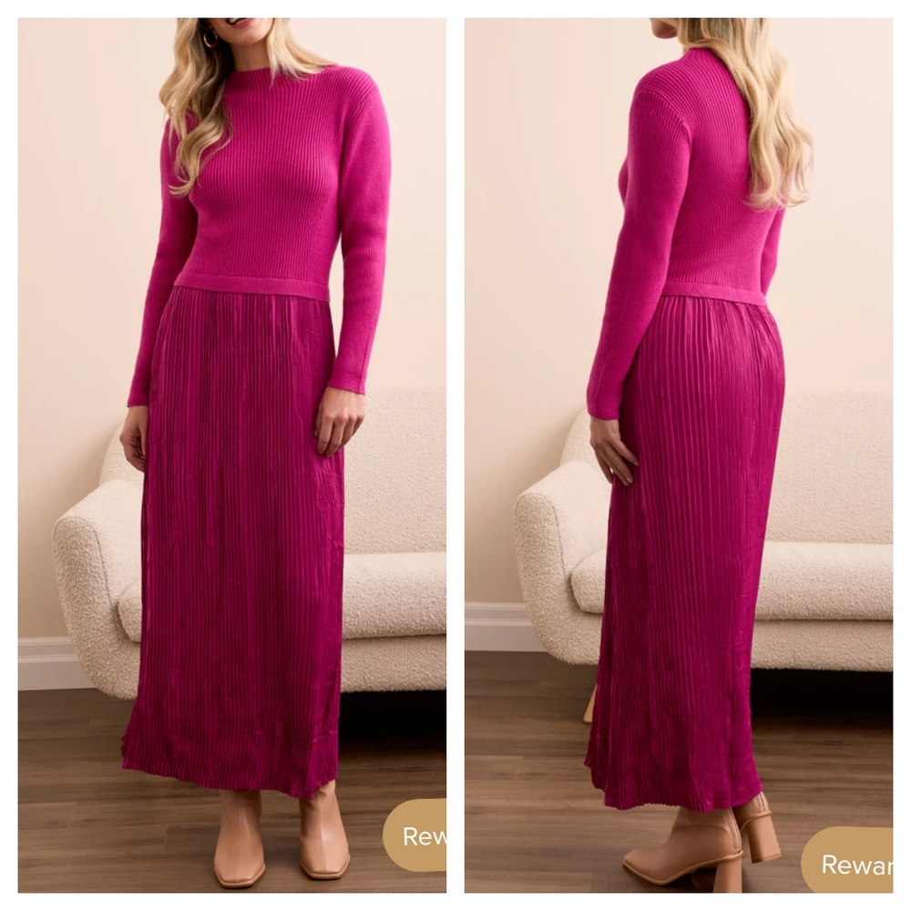 NWT Tribal Long Sleeve Twofer Maxi Dress w/ Lining- Pink Flambe Size S
